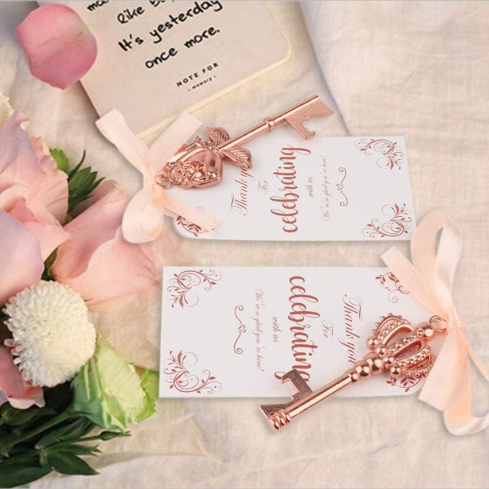 OurWarm 30pcs Key Bottle Opener Wedding Favors with Tags Rose Gold Skeleton Key Bottle Opener Favors for Bridal Shower Party Wedding Decorations or Souvenirs for Guests Bulk 3 StylesRose Gold