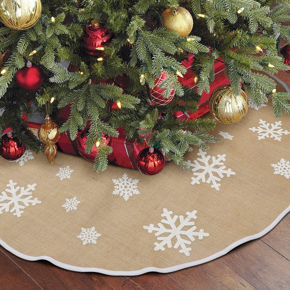 OurWarm Christmas Tree Skirt 30 Inch Burlap Tree Skirt Printed with White Snowflake Vintage Christmas Tree Decorations Small Tree Skirt for Holiday New Year Xmas Party Supply Indoor OutdoorOurWarm Christmas Tree Skirt 30 Inch Burlap Tree Skirt Printed with White Snowflake Vintage Christmas Tree Decorations Small Tree Skirt for Holiday New Year Xmas Party Supply Indoor Outdoor