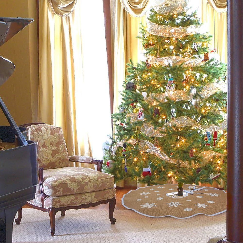 OurWarm Christmas Tree Skirt 30 Inch Burlap Tree Skirt Printed with White Snowflake Vintage Christmas Tree Decorations Small Tree Skirt for Holiday New Year Xmas Party Supply Indoor OutdoorOurWarm Christmas Tree Skirt 30 Inch Burlap Tree Skirt Printed with White Snowflake Vintage Christmas Tree Decorations Small Tree Skirt for Holiday New Year Xmas Party Supply Indoor Outdoor