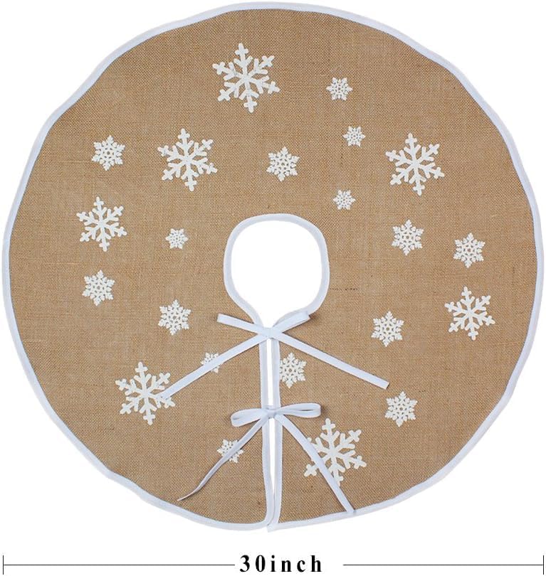 OurWarm Christmas Tree Skirt 30 Inch Burlap Tree Skirt Printed with White Snowflake Vintage Christmas Tree Decorations Small Tree Skirt for Holiday New Year Xmas Party Supply Indoor OutdoorOurWarm Christmas Tree Skirt 30 Inch Burlap Tree Skirt Printed with White Snowflake Vintage Christmas Tree Decorations Small Tree Skirt for Holiday New Year Xmas Party Supply Indoor Outdoor
