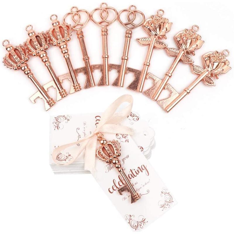 OurWarm 30pcs Key Bottle Opener Wedding Favors with Tags Rose Gold Skeleton Key Bottle Opener Favors for Bridal Shower Party Wedding Decorations or Souvenirs for Guests Bulk 3 StylesRose Gold