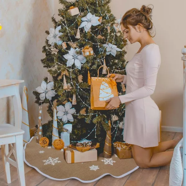 Aytai Christmas Tree Skirt 48 Inch Rustic Tree Skirts White Snowflake Printed Christmas Decorations Indoor OutdoorAytai Christmas Tree Skirt 48 Inch Rustic Tree Skirts White Snowflake Printed Christmas Decorations Indoor Outdoor