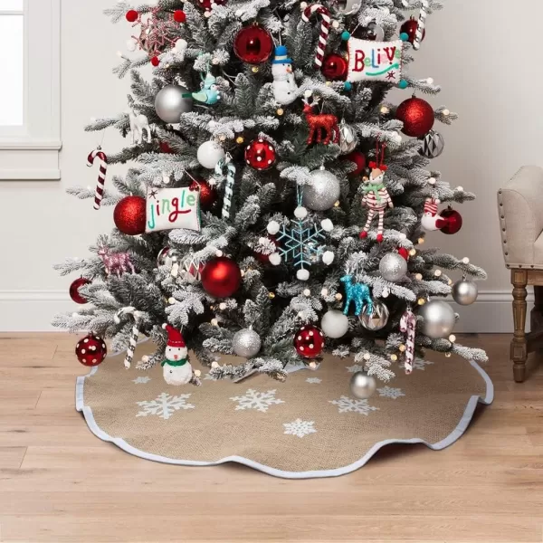 Aytai Christmas Tree Skirt 48 Inch Rustic Tree Skirts White Snowflake Printed Christmas Decorations Indoor OutdoorAytai Christmas Tree Skirt 48 Inch Rustic Tree Skirts White Snowflake Printed Christmas Decorations Indoor Outdoor