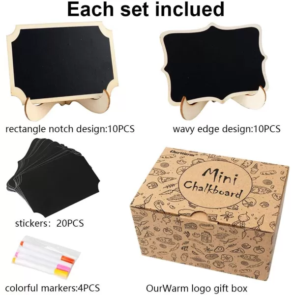 OurWarm 20 Pack Mini Chalkboard Signs for Food Small Wood Chalkboard Labels with Easel Stand for Wedding Signs Food Signs Message Board Place CardsSinglesided