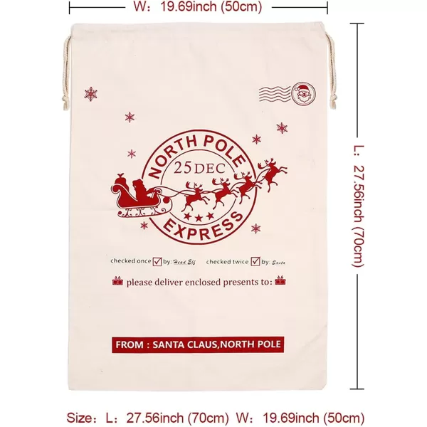 OurWarm 2pcs Santa Sacks Canvas Bags with Drawstring Large Christmas Bags Santa Bags for gifts Kids Presents Storage 19 x 27 InchBeige White