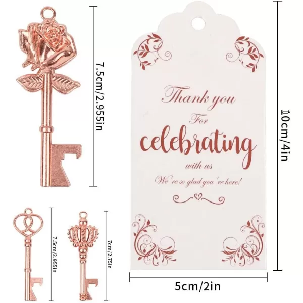 OurWarm 30pcs Key Bottle Opener Wedding Favors with Tags Rose Gold Skeleton Key Bottle Opener Favors for Bridal Shower Party Wedding Decorations or Souvenirs for Guests Bulk 3 StylesRose Gold