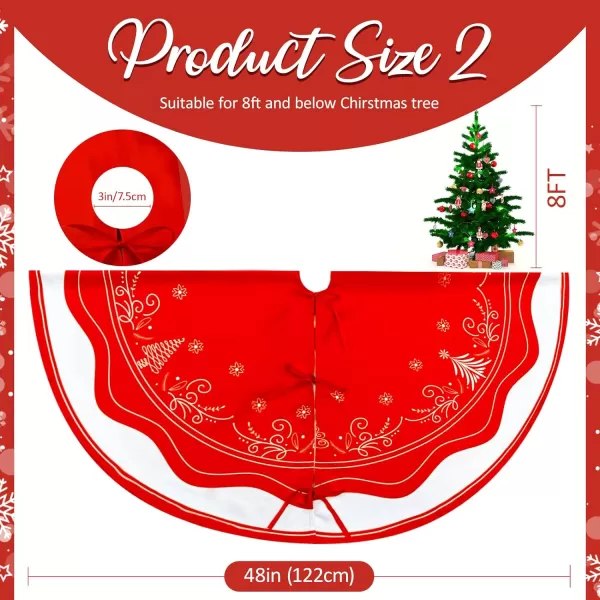 OurWarm 36 Inch Christmas Tree Skirt Red White Tree Skirt with Christmas Tree and Holly Leaf Pattern Small Christmas Tree Mat Rustic Farmhouse Ornaments for Holiday Party Christmas Decorations48 inch