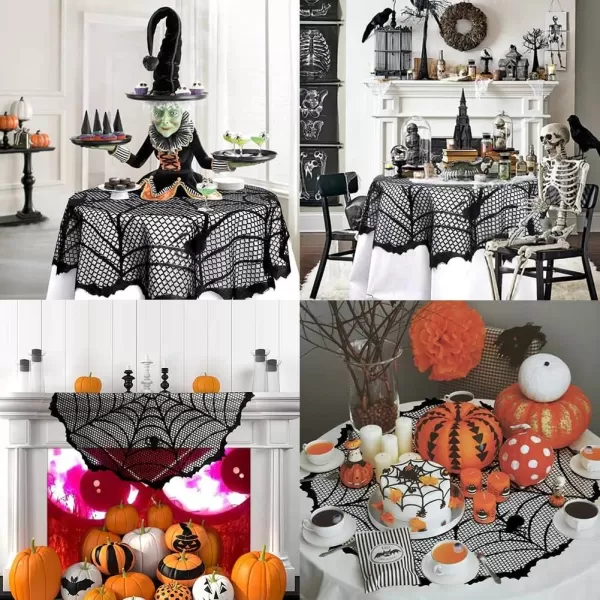 OurWarm 40Inch Black Spider Halloween Table Topper Cloth Round Lace Polyester Table Cloth for Halloween Table DecorationsOurWarm 40Inch Black Spider Halloween Table Topper Cloth Round Lace Polyester Table Cloth for Halloween Table Decorations