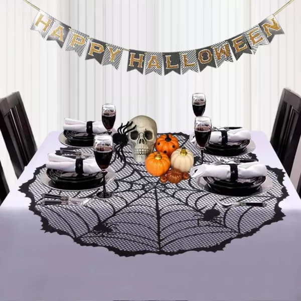 OurWarm 40Inch Black Spider Halloween Table Topper Cloth Round Lace Polyester Table Cloth for Halloween Table DecorationsOurWarm 40Inch Black Spider Halloween Table Topper Cloth Round Lace Polyester Table Cloth for Halloween Table Decorations