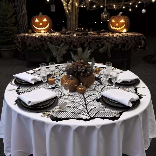 OurWarm 40Inch Black Spider Halloween Table Topper Cloth Round Lace Polyester Table Cloth for Halloween Table DecorationsOurWarm 40Inch Black Spider Halloween Table Topper Cloth Round Lace Polyester Table Cloth for Halloween Table Decorations