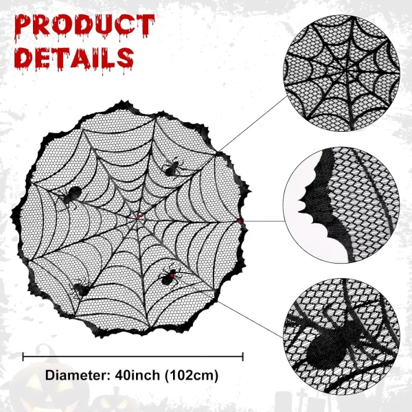 OurWarm 40Inch Black Spider Halloween Table Topper Cloth Round Lace Polyester Table Cloth for Halloween Table DecorationsOurWarm 40Inch Black Spider Halloween Table Topper Cloth Round Lace Polyester Table Cloth for Halloween Table Decorations