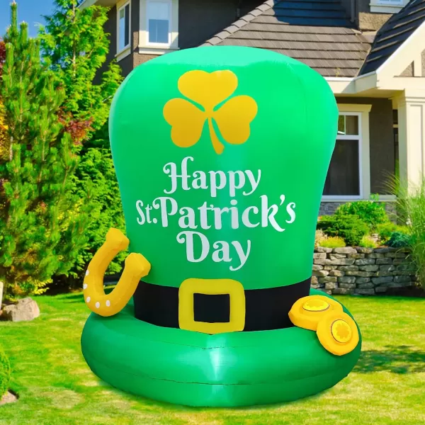 OurWarm 6Ft St Patricks Day Inflatables Hat Outdoor Decorations Blow Up Leprechaun Hat with Gold Coins and Horseshoe Saint Patricks Day Inflatable with Builtin LED Lights for Yard Garden Lawn DecorOurWarm 6Ft St Patricks Day Inflatables Hat Outdoor Decorations Blow Up Leprechaun Hat with Gold Coins and Horseshoe Saint Patricks Day Inflatable with Builtin LED Lights for Yard Garden Lawn Decor