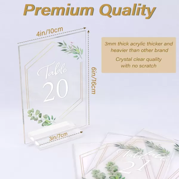 OurWarm Acrylic Wedding Table Numbers 120 with Stands 4x6 inches Clear Sign Wedding Place Card Eucalyptus Acrylic Sign for Wedding Reception Anniversary Baby Bridal Shower Birthday Table Setting20