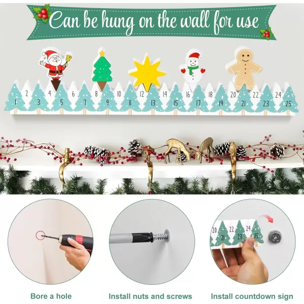 OurWarm Christmas Advent Calendar 2023 Decorations 24 days Dimity Burlap Gift Bags Favors for Christms Toys Home Decor 63 x 43 Christmas Tree Santa Claus Christmas SnowmanWood