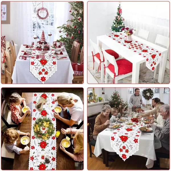 OurWarm Christmas Embroidered Table Runners Poinsettia Holly Leaf Table Runner for Holiday Christmas Decorations 15 x 70 InchOurWarm Christmas Embroidered Table Runners Poinsettia Holly Leaf Table Runner for Holiday Christmas Decorations 15 x 70 Inch