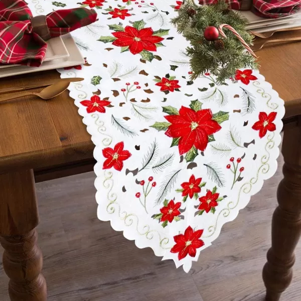 OurWarm Christmas Embroidered Table Runners Poinsettia Holly Leaf Table Runner for Holiday Christmas Decorations 15 x 70 InchOurWarm Christmas Embroidered Table Runners Poinsettia Holly Leaf Table Runner for Holiday Christmas Decorations 15 x 70 Inch