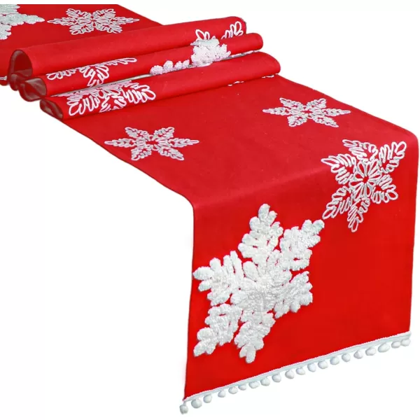 OurWarm Christmas Table Runner 72 Inches Long Red Table Runner with 3D Snowflake Christmas Runner Holiday Table Runners for Christmas Dining Table DecorationsOurWarm Christmas Table Runner 72 Inches Long Red Table Runner with 3D Snowflake Christmas Runner Holiday Table Runners for Christmas Dining Table Decorations