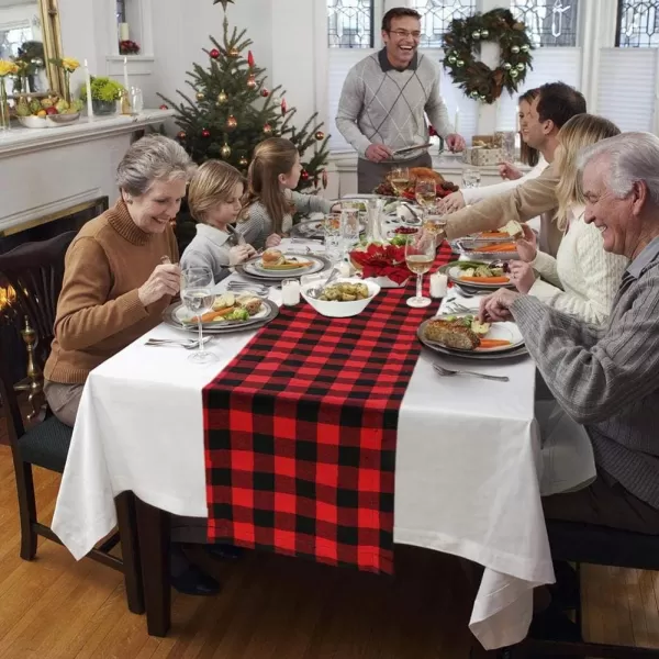 OurWarm Christmas Table Runner Cotton Burlap Buffalo Check Reversible Waterproof Red Black Plaid Table Runner for Christmas Holiday Table Decorations Birthday Party Supplies 14 x 108 InchOurWarm Christmas Table Runner Cotton Burlap Buffalo Check Reversible Waterproof Red Black Plaid Table Runner for Christmas Holiday Table Decorations Birthday Party Supplies 14 x 108 Inch