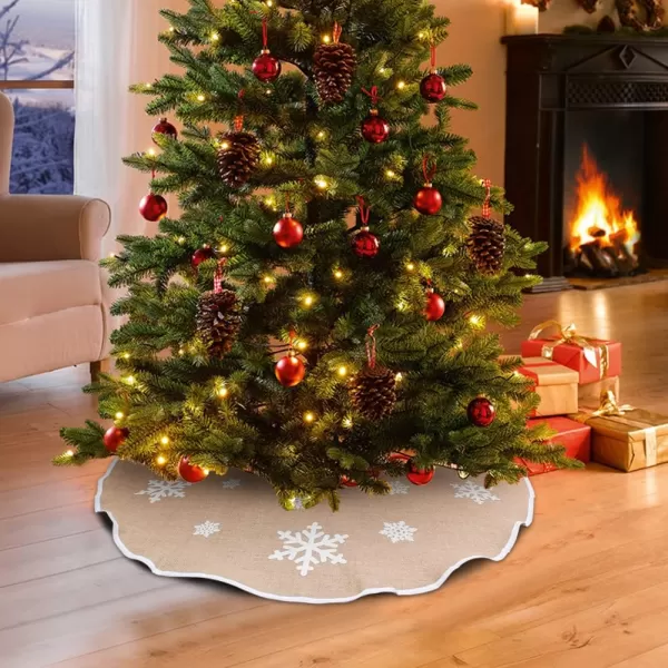 OurWarm Christmas Tree Skirt 30 Inch Burlap Tree Skirt Printed with White Snowflake Vintage Christmas Tree Decorations Small Tree Skirt for Holiday New Year Xmas Party Supply Indoor OutdoorOurWarm Christmas Tree Skirt 30 Inch Burlap Tree Skirt Printed with White Snowflake Vintage Christmas Tree Decorations Small Tree Skirt for Holiday New Year Xmas Party Supply Indoor Outdoor
