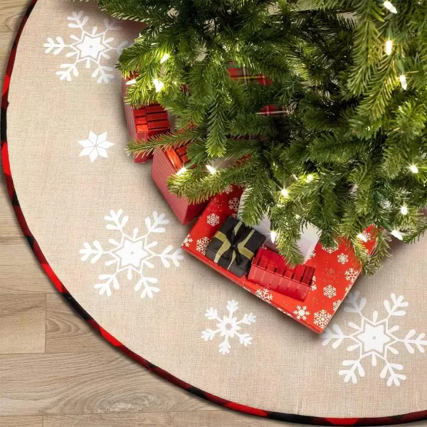 OurWarm Christmas Tree Skirt 48inch White Snowflake Fur Burlap Tree Skirt for Xmas Decor Festive Holiday Decorations Indoor OutdoorDouble Sided