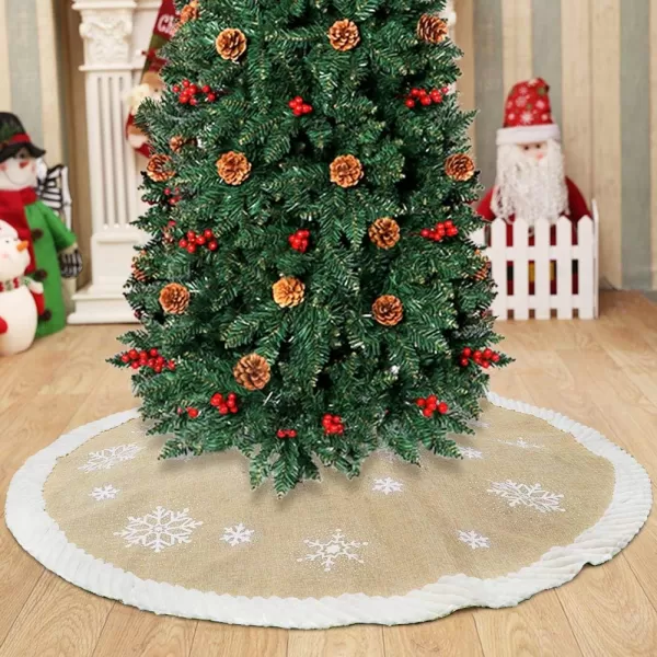 OurWarm Christmas Tree Skirt 48inch White Snowflake Fur Burlap Tree Skirt for Xmas Decor Festive Holiday Decorations Indoor OutdoorSingle Sided