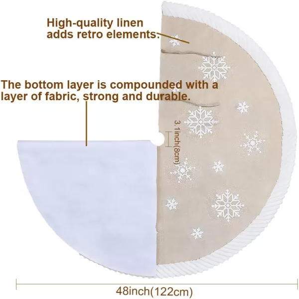 OurWarm Christmas Tree Skirt 48inch White Snowflake Fur Burlap Tree Skirt for Xmas Decor Festive Holiday Decorations Indoor OutdoorSingle Sided