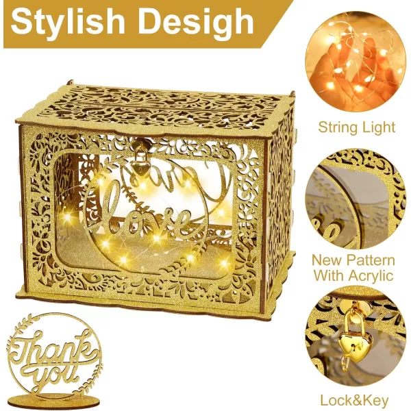 OurWarm Gold Wedding Card Box with Lock and String Light Wood Gift Card Box for Wedding Reception DIY Wedding Envelope Money Card Box for Party Graduation Birthday Baby Shower DecorationsOurWarm Gold Wedding Card Box with Lock and String Light Wood Gift Card Box for Wedding Reception DIY Wedding Envelope Money Card Box for Party Graduation Birthday Baby Shower Decorations