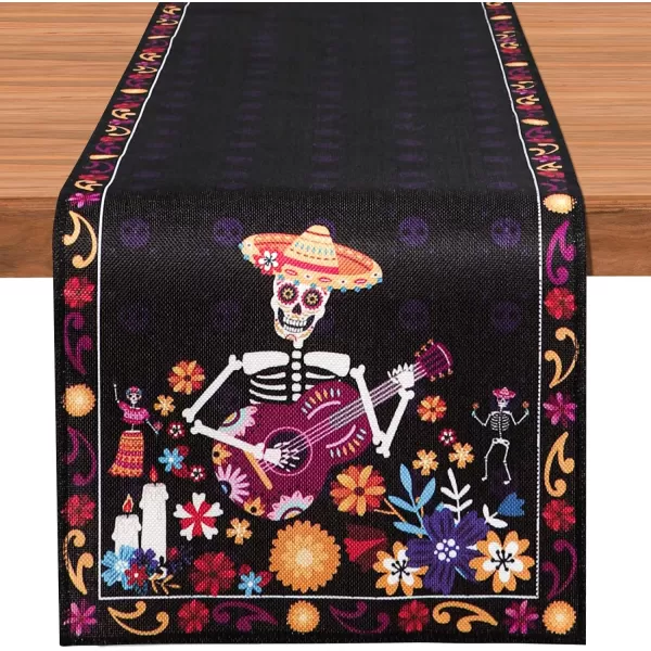 OurWarm Halloween Table Runner 72 inches Long Skeleton Day of Dead Indoor Halloween Decor Skull Flowers Candles Halloween Table Decorations for Kitchen Indoor Outdoor Home PartyOurWarm Halloween Table Runner 72 inches Long Skeleton Day of Dead Indoor Halloween Decor Skull Flowers Candles Halloween Table Decorations for Kitchen Indoor Outdoor Home Party