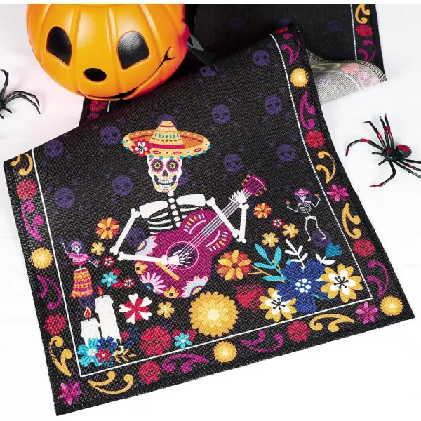 OurWarm Halloween Table Runner 72 inches Long Skeleton Day of Dead Indoor Halloween Decor Skull Flowers Candles Halloween Table Decorations for Kitchen Indoor Outdoor Home PartyOurWarm Halloween Table Runner 72 inches Long Skeleton Day of Dead Indoor Halloween Decor Skull Flowers Candles Halloween Table Decorations for Kitchen Indoor Outdoor Home Party