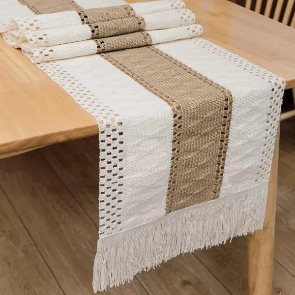 OurWarm Macrame Table Runner Farmhouse Style Natural Burlap Boho Table Runner Modern Farmhouse Decor Rustic Woven Cotton Crochet Lace for Bohemian RusticBridal Shower Wedding Dinner 72 x 1272 INCHES Creamywhite