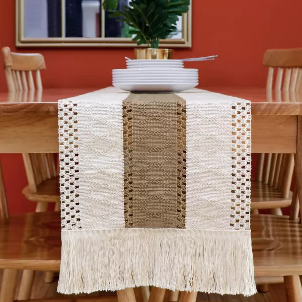 OurWarm Macrame Table Runner Farmhouse Style Natural Burlap Boho Table Runner Modern Farmhouse Decor Rustic Woven Cotton Crochet Lace for Bohemian RusticBridal Shower Wedding Dinner 72 x 12108 INCHES Creamywhite