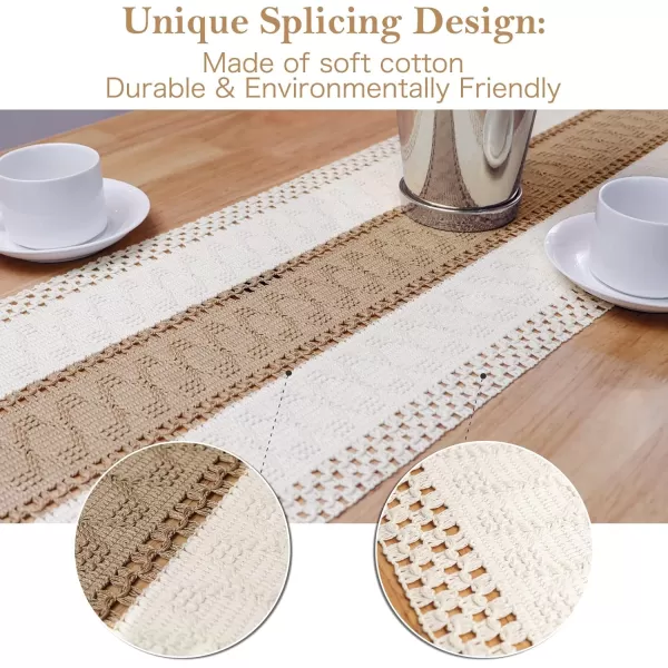 OurWarm Macrame Table Runner Farmhouse Style Natural Burlap Boho Table Runner Modern Farmhouse Decor Rustic Woven Cotton Crochet Lace for Bohemian RusticBridal Shower Wedding Dinner 72 x 1272 INCHES Creamywhite