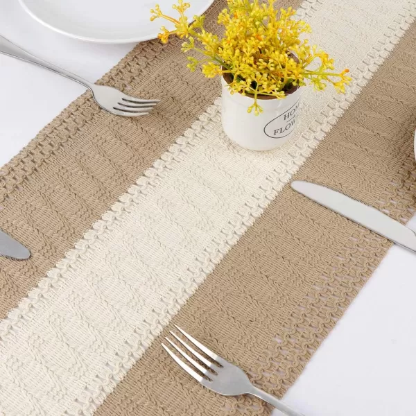 OurWarm Splicing Cotton Table Runner Farmhouse Style Boho Table Runner Modern Farmhouse Decor Rustic Woven Cotton Crochet Lace for Bohemian Rustic Wedding Bridal Shower Dinner 72 inch72 INCHES Cream Color