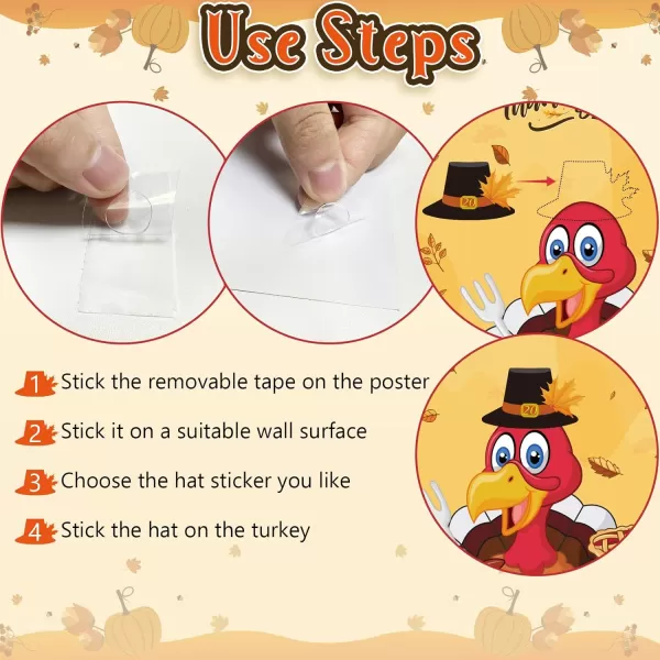 OurWarm Thanksgiving Party Games Kids Pin The Pilgrimage Hat on The Turkey Game Funny Fall Festival Games for Kids Thanksgiving Turkey Pin Game Turkey Party Supplies ActivitiesTurkey 1