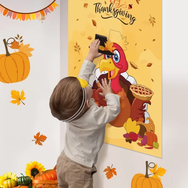 OurWarm Thanksgiving Party Games Kids Pin The Pilgrimage Hat on The Turkey Game Funny Fall Festival Games for Kids Thanksgiving Turkey Pin Game Turkey Party Supplies ActivitiesTurkey 1