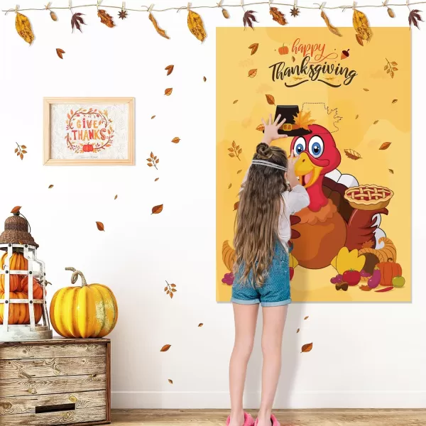 OurWarm Thanksgiving Party Games Kids Pin The Pilgrimage Hat on The Turkey Game Funny Fall Festival Games for Kids Thanksgiving Turkey Pin Game Turkey Party Supplies ActivitiesTurkey 1