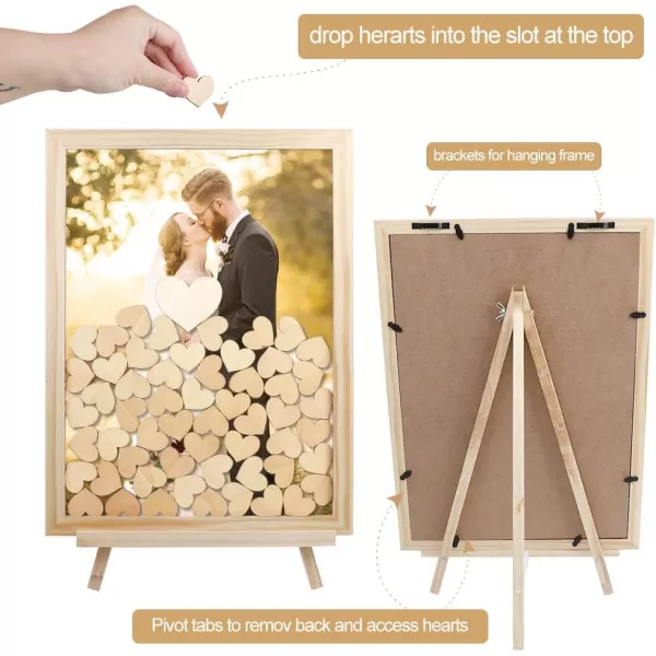 OurWarm Wedding Guest Book Alternative White Wooden Wedding Frame Guest Book Drop Box with Stand 71 Wooden Hearts and Plywood Box Wedding Signs Guest Book for Wedding Reception and CeremonyYellow Natural