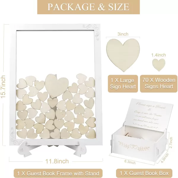 OurWarm Wedding Guest Book Alternative White Wooden Wedding Frame Guest Book Drop Box with Stand 71 Wooden Hearts and Plywood Box Wedding Signs Guest Book for Wedding Reception and CeremonyClear