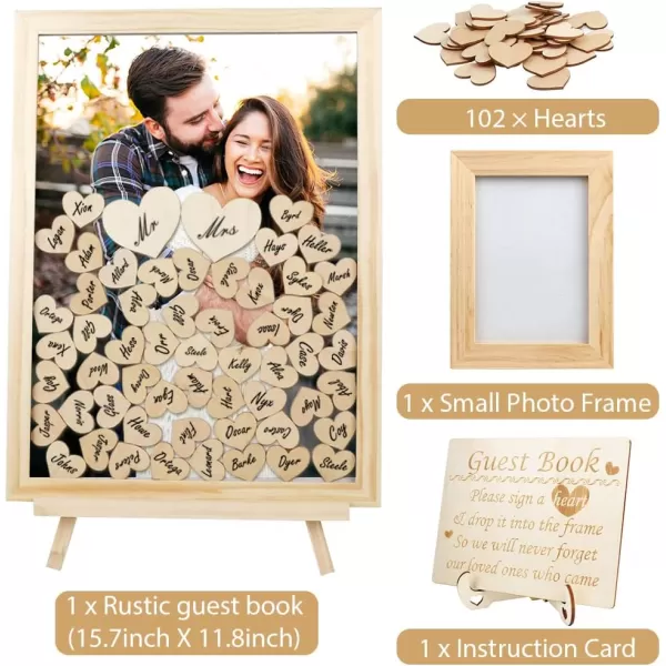 OurWarm Wedding Guest Book Alternative White Wooden Wedding Frame Guest Book Drop Box with Stand 71 Wooden Hearts and Plywood Box Wedding Signs Guest Book for Wedding Reception and CeremonyYellow Natural