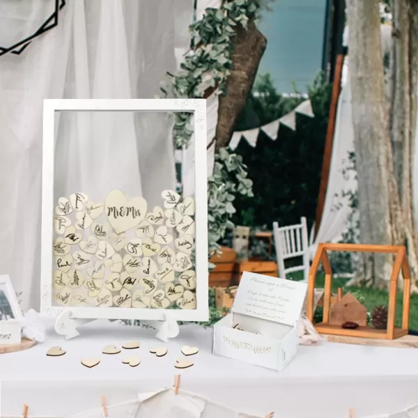 OurWarm Wedding Guest Book Alternative White Wooden Wedding Frame Guest Book Drop Box with Stand 71 Wooden Hearts and Plywood Box Wedding Signs Guest Book for Wedding Reception and CeremonyClear