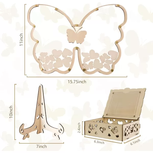 OurWarm Wedding Guest Book Alternative Wooden Butterfly Wedding Decor Guest Book with 50 Hearts 50 Butterflies Marker Pen Wedding Decorations for Reception Wedding Signs for Anniversary CeremonyYellow