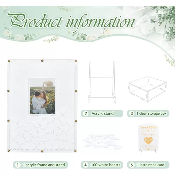 OurWarm White Wedding Guest Book Alternative Guest Book Wedding Reception Acrylic Guest Book Signs for Wedding Decor with 100 Hearts Baby Shower Rustic Wedding Decorations for Ceremony Outside118 x1575 inches