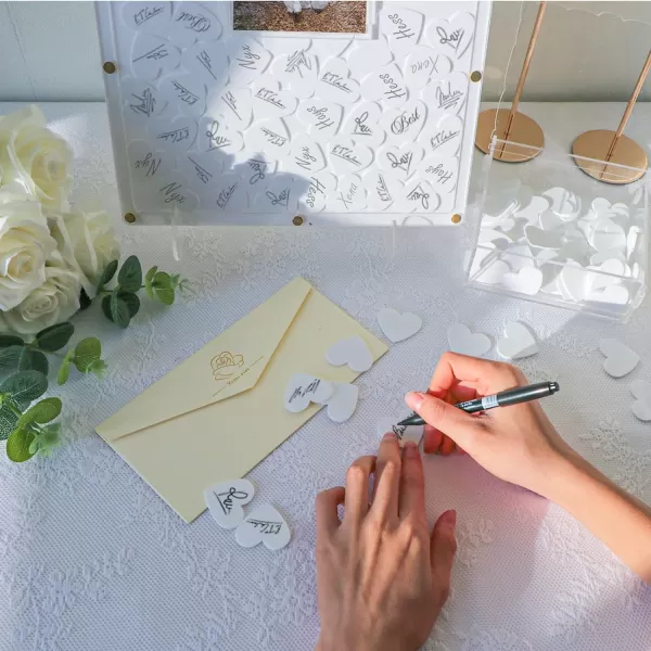 OurWarm White Wedding Guest Book Alternative Guest Book Wedding Reception Acrylic Guest Book Signs for Wedding Decor with 100 Hearts Baby Shower Rustic Wedding Decorations for Ceremony Outside118 x1575 inches