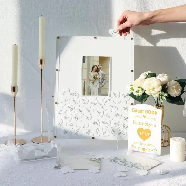 OurWarm White Wedding Guest Book Alternative Guest Book Wedding Reception Acrylic Guest Book Signs for Wedding Decor with 100 Hearts Baby Shower Rustic Wedding Decorations for Ceremony Outside118 x1575 inches