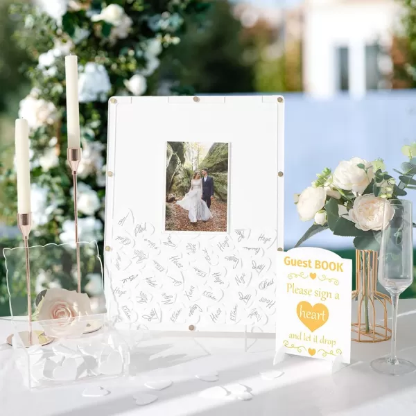 OurWarm White Wedding Guest Book Alternative Guest Book Wedding Reception Acrylic Guest Book Signs for Wedding Decor with 100 Hearts Baby Shower Rustic Wedding Decorations for Ceremony Outside118 x1575 inches