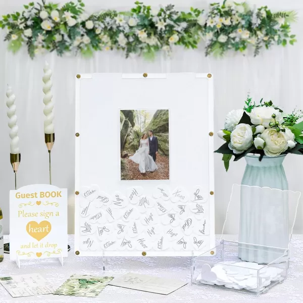 OurWarm White Wedding Guest Book Alternative Guest Book Wedding Reception Acrylic Guest Book Signs for Wedding Decor with 100 Hearts Baby Shower Rustic Wedding Decorations for Ceremony Outside118 x1575 inches