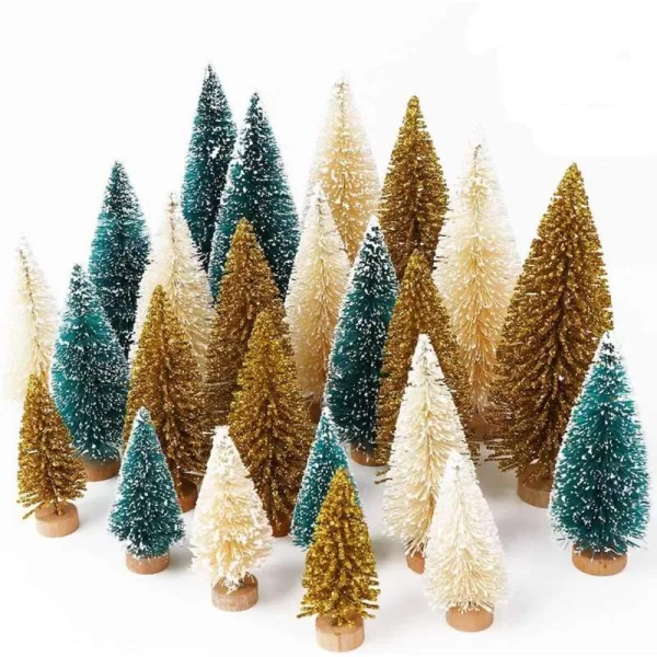 OurWarm 24Pcs Artificial Frosted Sisal Christmas Tree Bottle Brush Trees with Wood Base DIY Crafts Mini Pine Tree for Christmas Home Table Top Decor Winter Ornaments Green Gold and IvoryOurWarm 24Pcs Artificial Frosted Sisal Christmas Tree Bottle Brush Trees with Wood Base DIY Crafts Mini Pine Tree for Christmas Home Table Top Decor Winter Ornaments Green Gold and Ivory