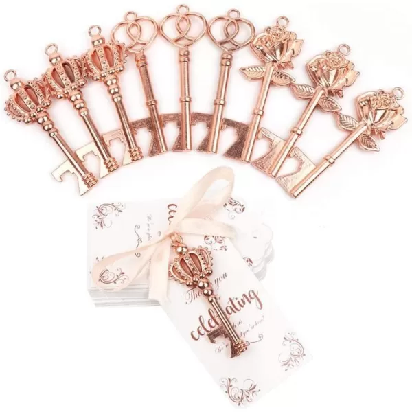 OurWarm 30pcs Key Bottle Opener Wedding Favors with Tags Rose Gold Skeleton Key Bottle Opener Favors for Bridal Shower Party Wedding Decorations or Souvenirs for Guests Bulk 3 StylesRose Gold