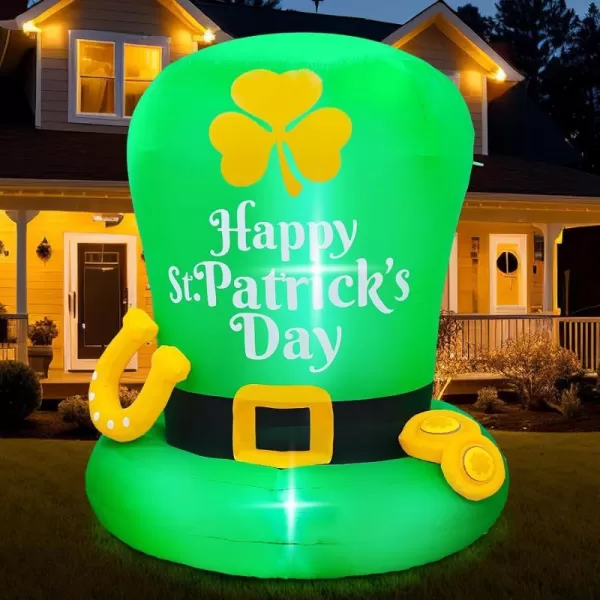 OurWarm 6Ft St Patricks Day Inflatables Hat Outdoor Decorations Blow Up Leprechaun Hat with Gold Coins and Horseshoe Saint Patricks Day Inflatable with Builtin LED Lights for Yard Garden Lawn DecorOurWarm 6Ft St Patricks Day Inflatables Hat Outdoor Decorations Blow Up Leprechaun Hat with Gold Coins and Horseshoe Saint Patricks Day Inflatable with Builtin LED Lights for Yard Garden Lawn Decor