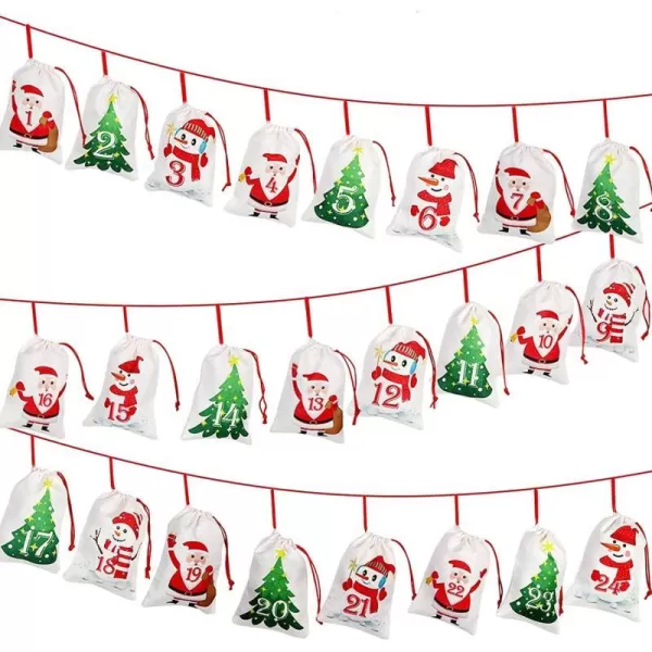 OurWarm Christmas Advent Calendar 2023 Decorations 24 days Dimity Burlap Gift Bags Favors for Christms Toys Home Decor 63 x 43 Christmas Tree Santa Claus Christmas SnowmanPolycotton